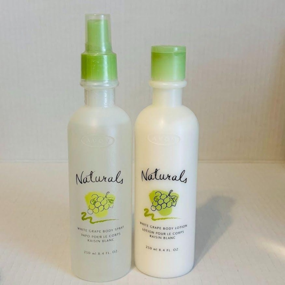 Avon 2003 New Sealed Naturals White Grape Body Spray & Lotion Set 8.4 oz